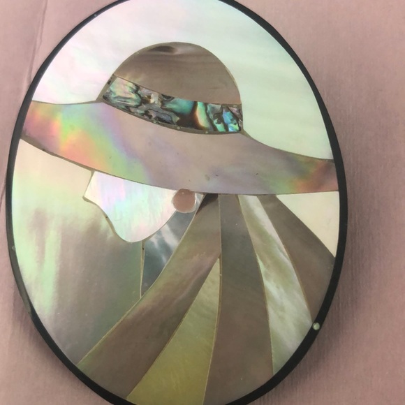 Norman Aciro Jewelry - Norman Aciro Shell inlaid brooch. Retro 80s vibe!
